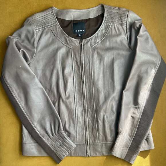 Trouvé Gray/Taupe Leather Jacket - Picture 3 of 16
